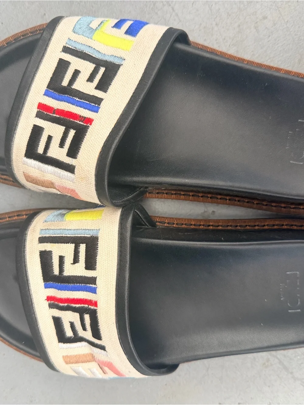 Fendi Zucca Multicolor Black Canvas Slide Sandals